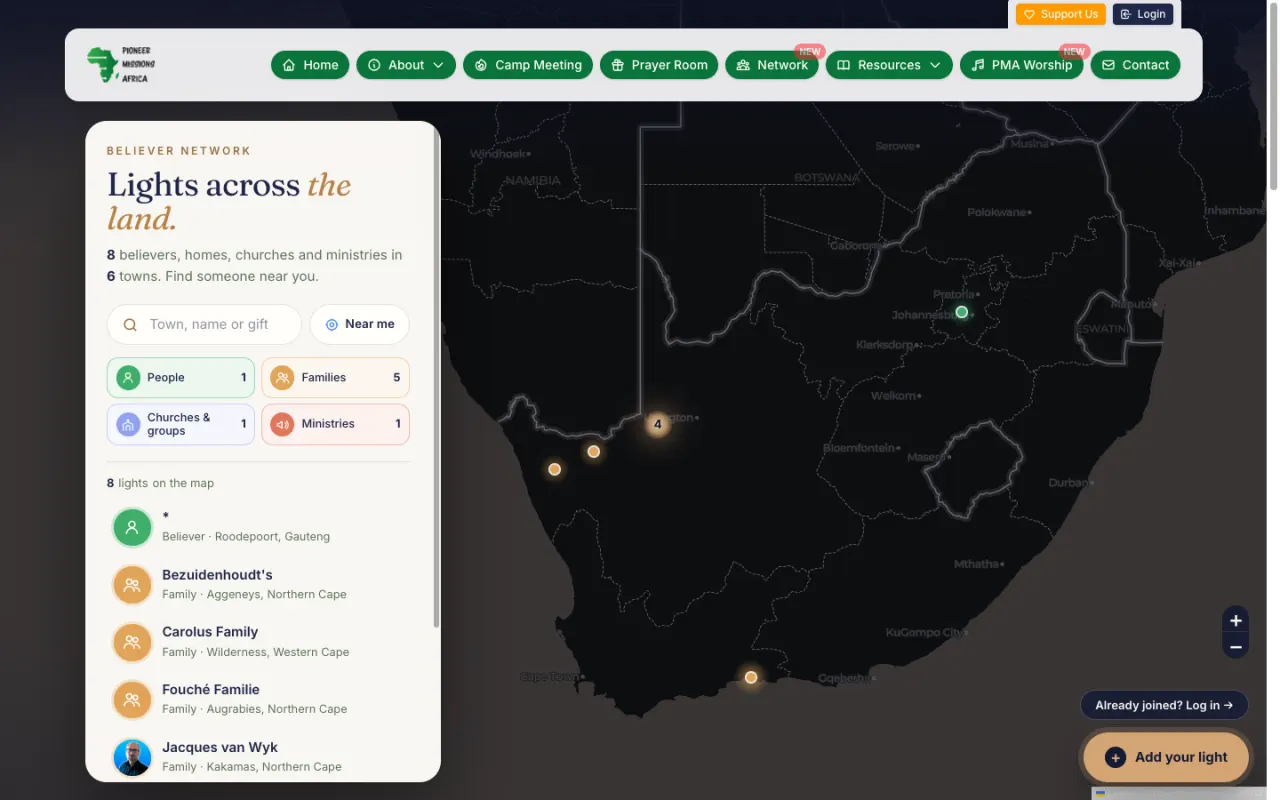 Network map, Pioneer Missions Africa