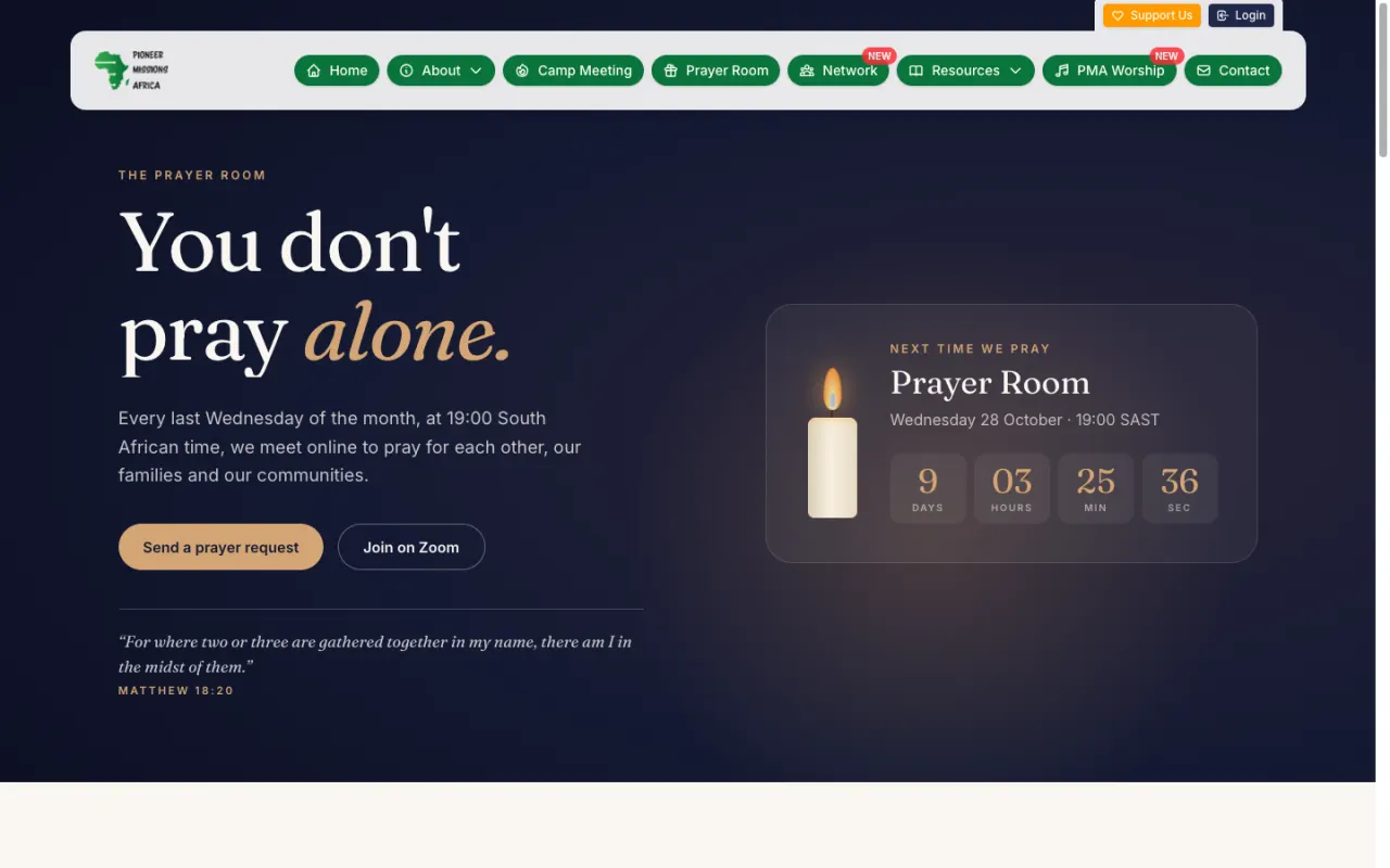 Prayer room, Pioneer Missions Africa
